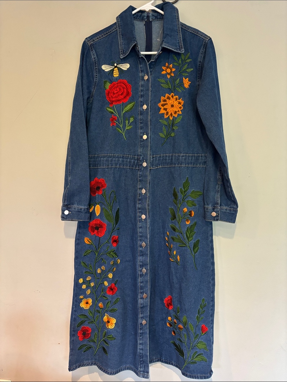 Dalia MacPhee small  Blue Denim dress with flower embroidery